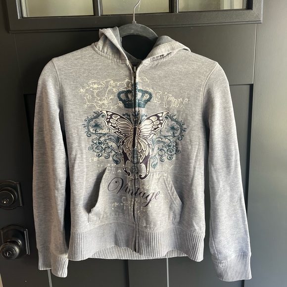 vintage gray zip up long sleeve hoodie - Picture 1 of 5